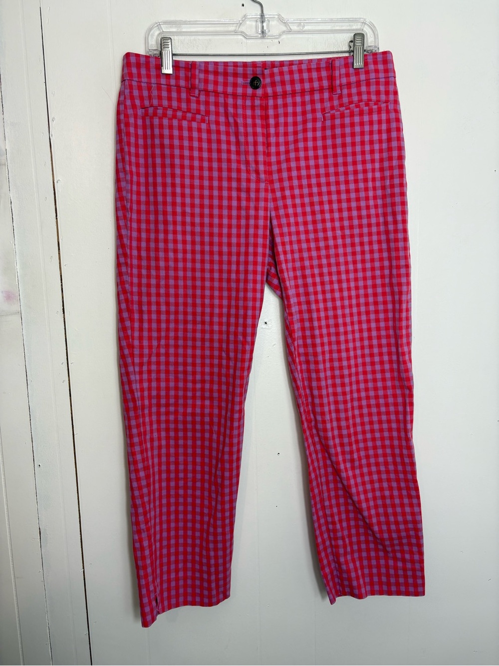 Ann Taylor Pants Womens 8 Gingham Plaid Tapered Ankle Office Work Bold Vibrant